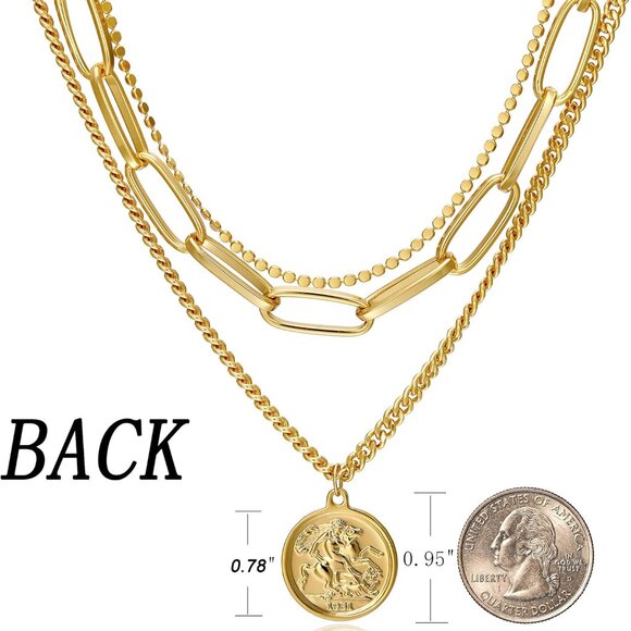 Gold Layered Necklace for Women, 14K Gold Plated Coin Cross Pendant Necklace Chu - Picture 5 of 7